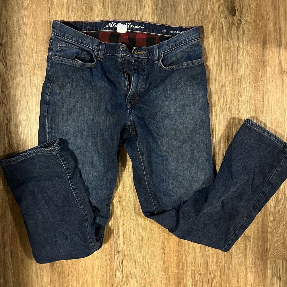 33x32 Eddie Bauer flannel blue jeans